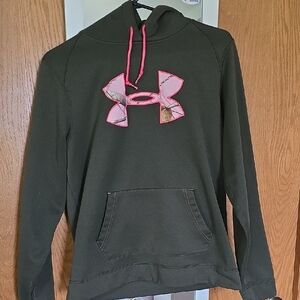 Under Armour Dark Green Hoodie with Pink Accents